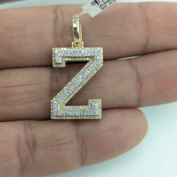 Real Diamond 10kt Two Tone Block Letter Z Pendant